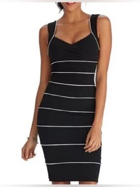 White House Black Market Black & White Striped Midi Bodycon Dress